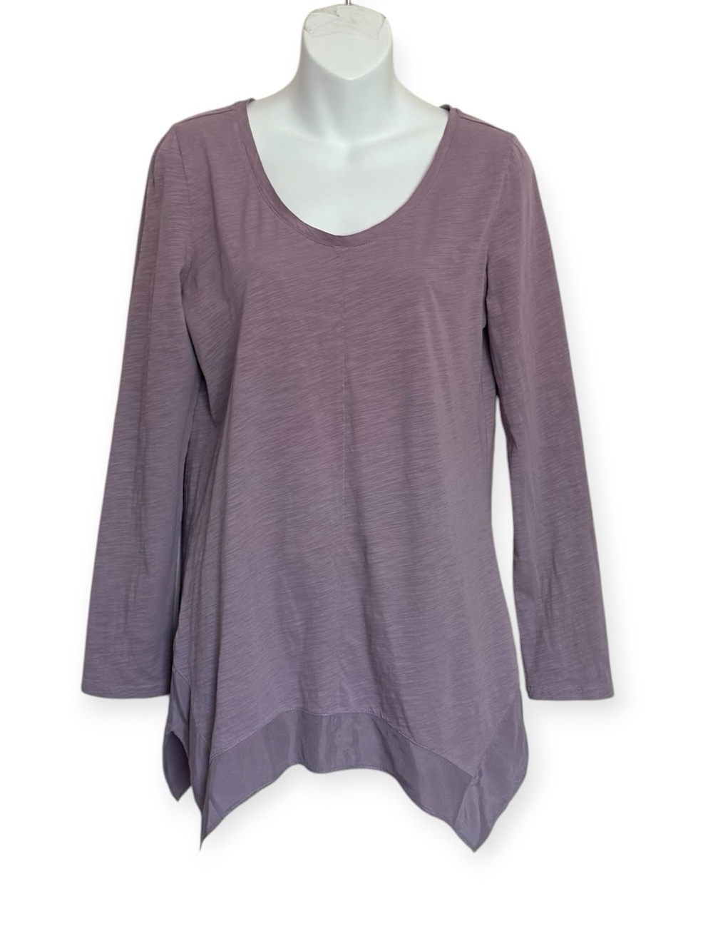 Garnet Hill Womens Cotton Silk Trim Sharkbite Hem Long Sleeve TunicTop Size Smal